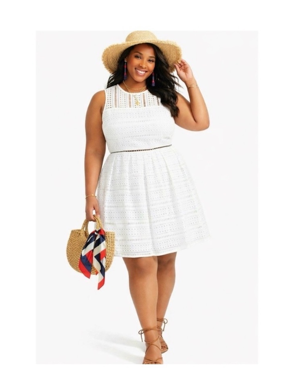 VINEYARD VINES White Eyelet Fit and Flare Dress - Picture 2 of 8
